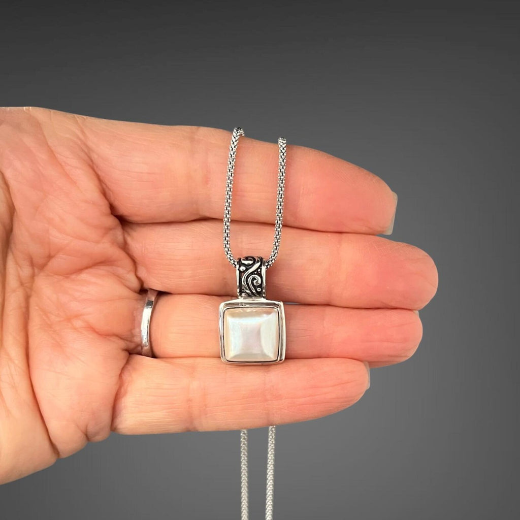 White Freshwater Pearl Pendant Necklace on Sterling SIlver Chain