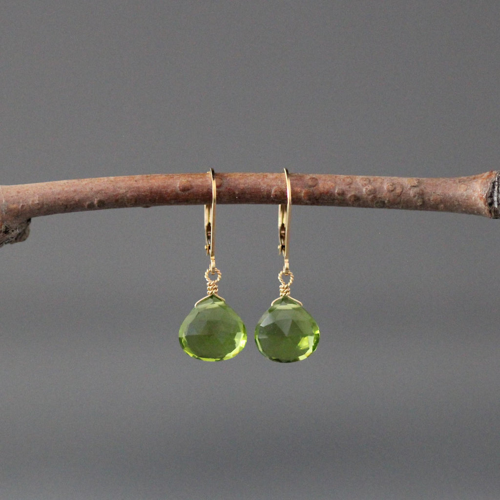 Peridot Quartz Teardrop Earrings on 14k Gold Filled Leverbacks