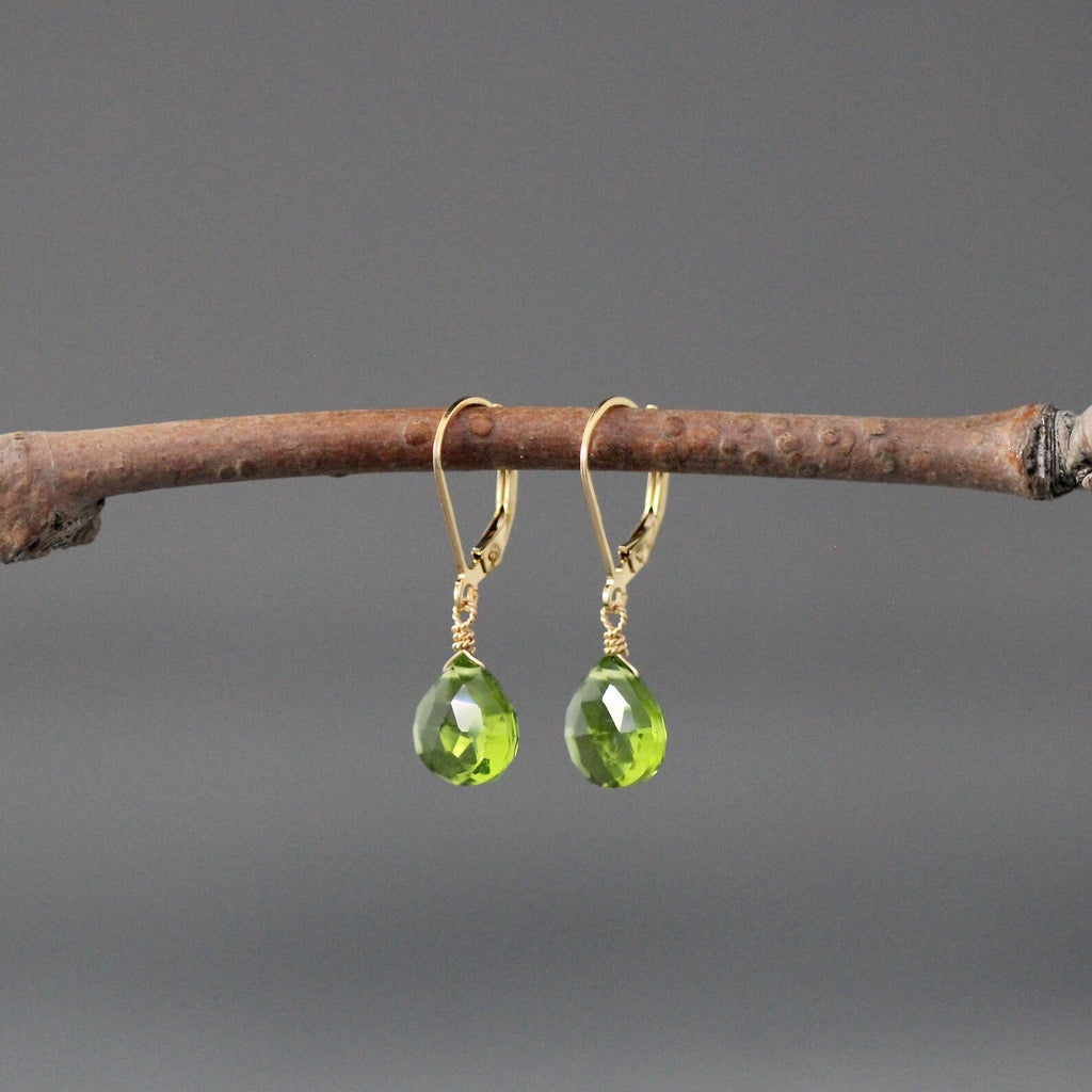 Peridot Quartz Teardrop Earrings on 14k Gold Filled Leverbacks