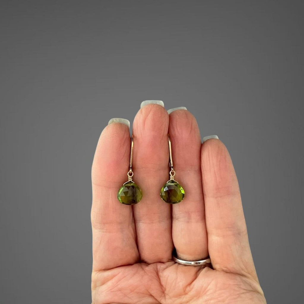 Peridot Quartz Teardrop Earrings on 14k Gold Filled Leverbacks
