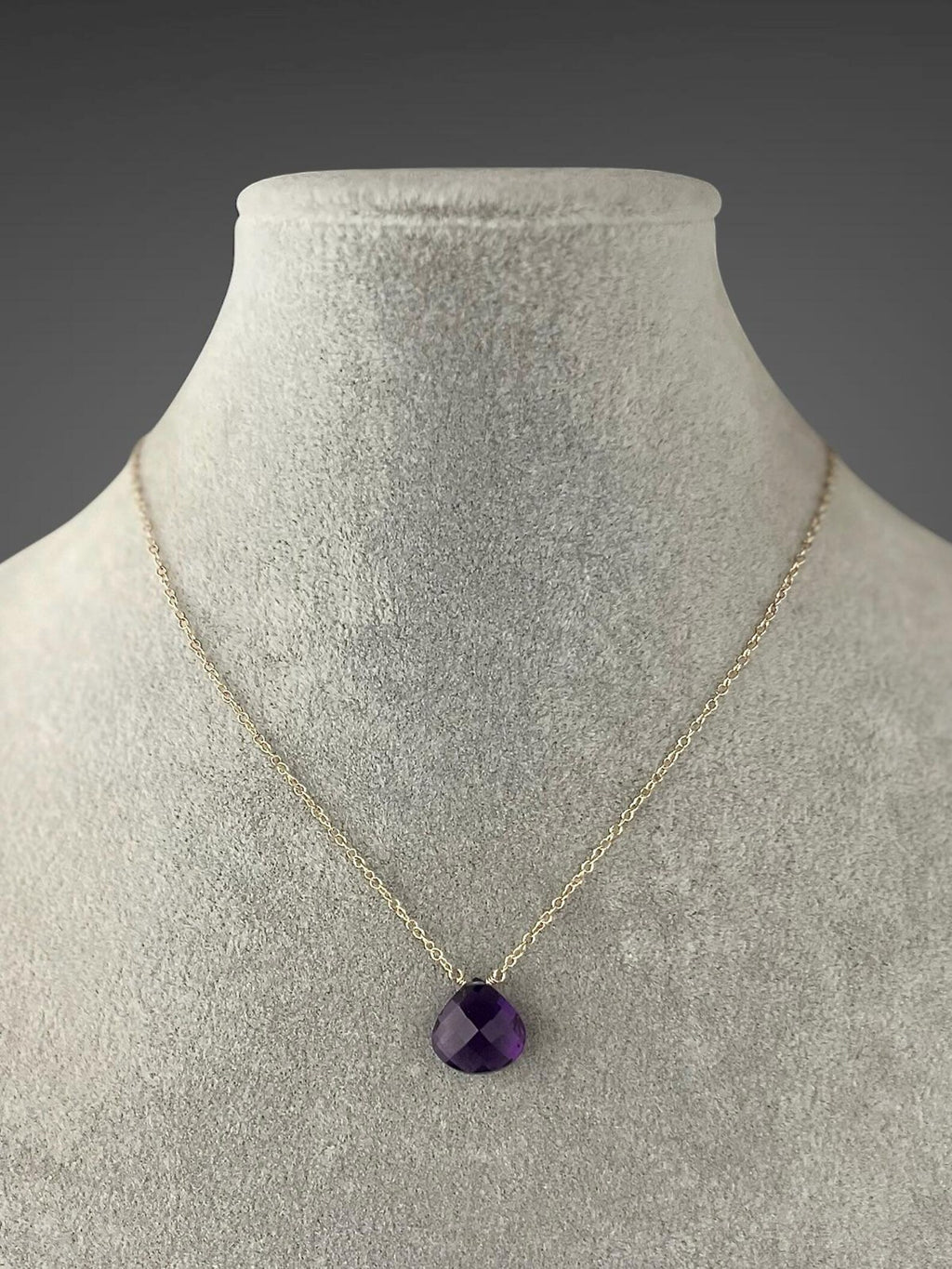 Purple Amethyst Teardrop Necklace on 14k Gold Filled Chain