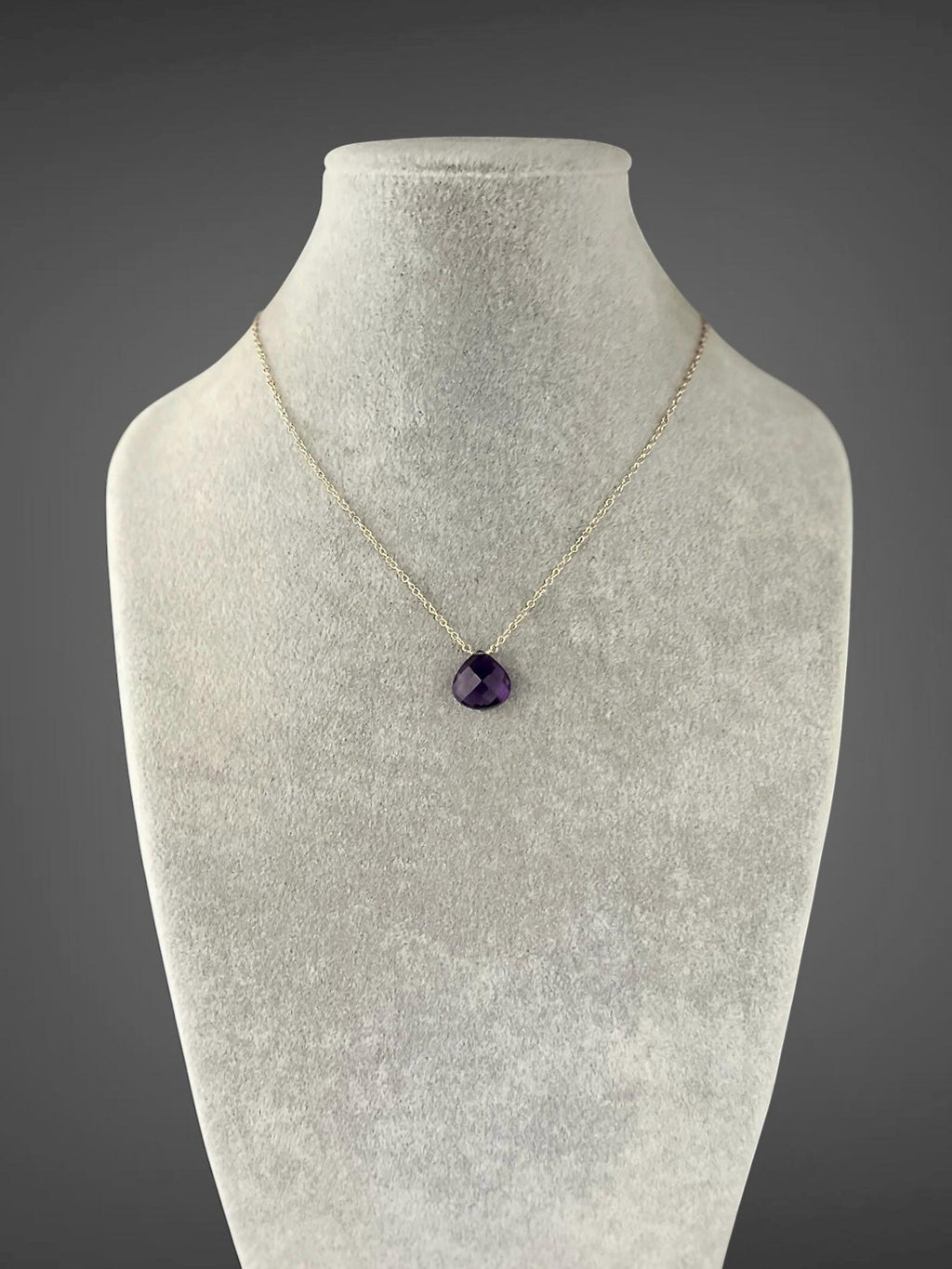 Purple Amethyst Teardrop Necklace on 14k Gold Filled Chain