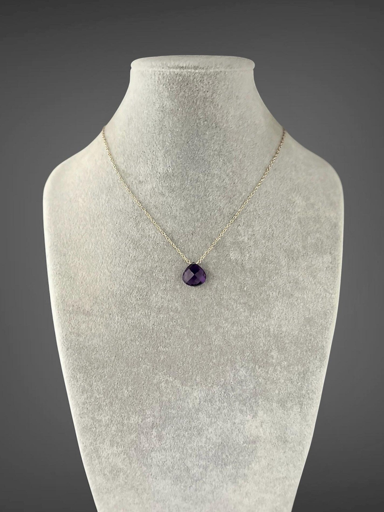 Purple Amethyst Teardrop Necklace on 14k Gold Filled Chain