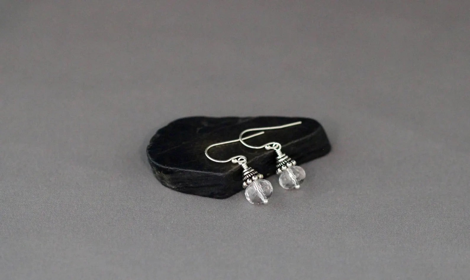 Quartz Crystal and Bali Silver Earrings