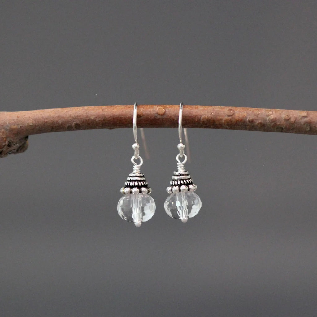 Quartz Crystal and Bali Silver Earrings