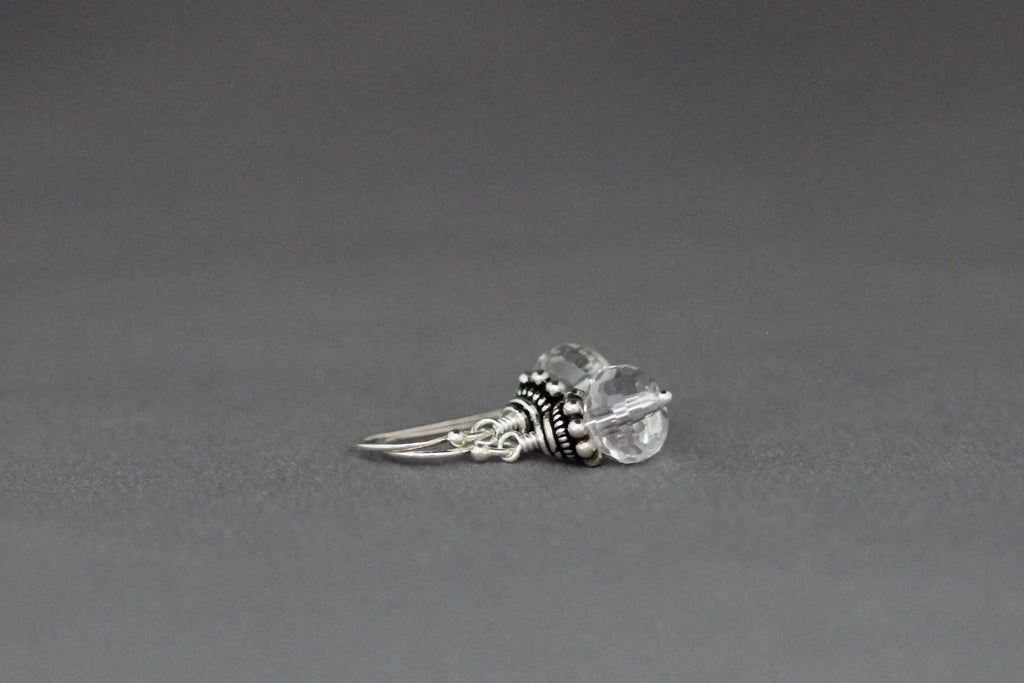 Quartz Crystal and Bali Silver Earrings
