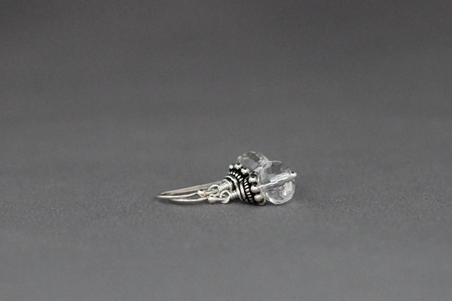 Quartz Crystal and Bali Silver Earrings