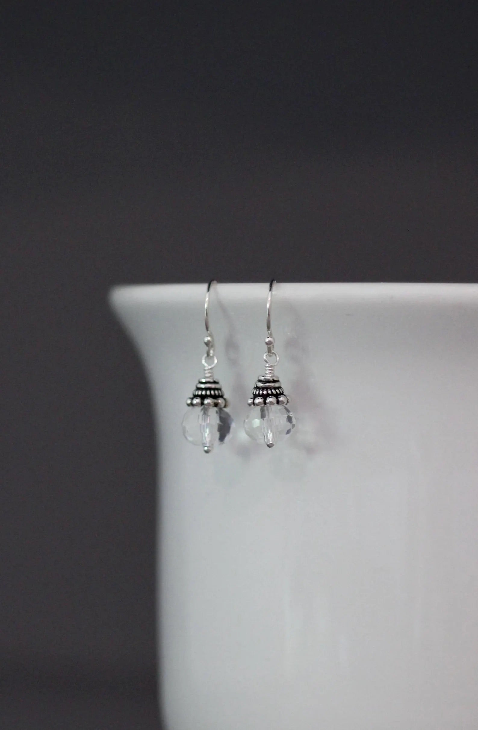 Quartz Crystal and Bali Silver Earrings