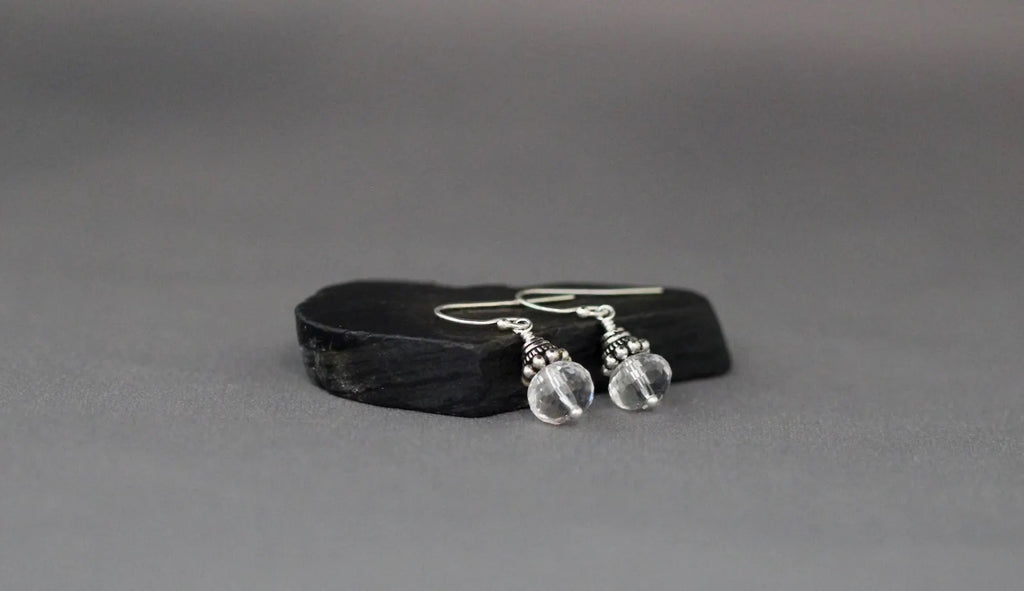 Quartz Crystal and Bali Silver Earrings