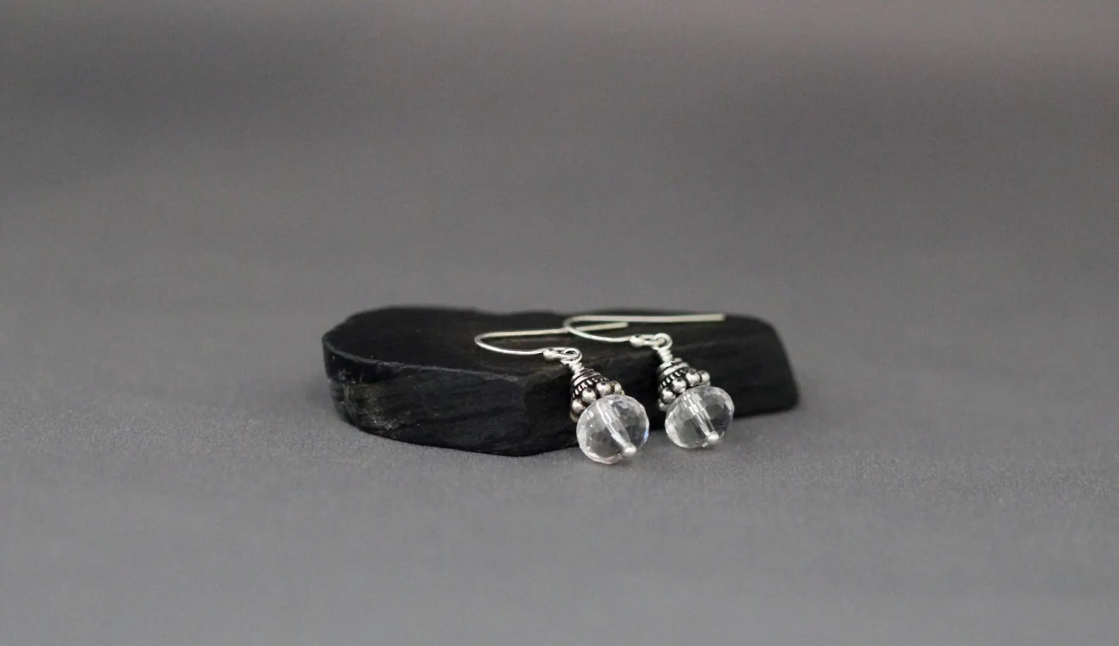 Quartz Crystal and Bali Silver Earrings