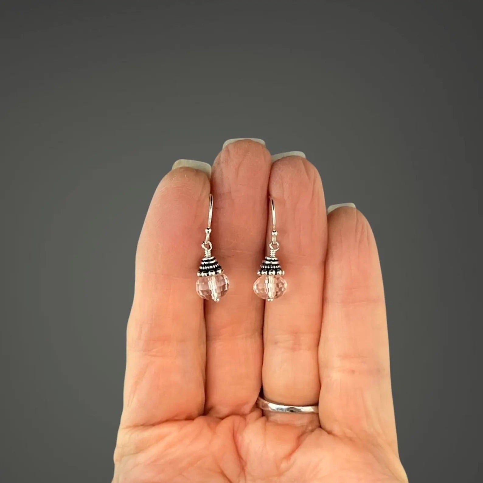 Quartz Crystal and Bali Silver Earrings