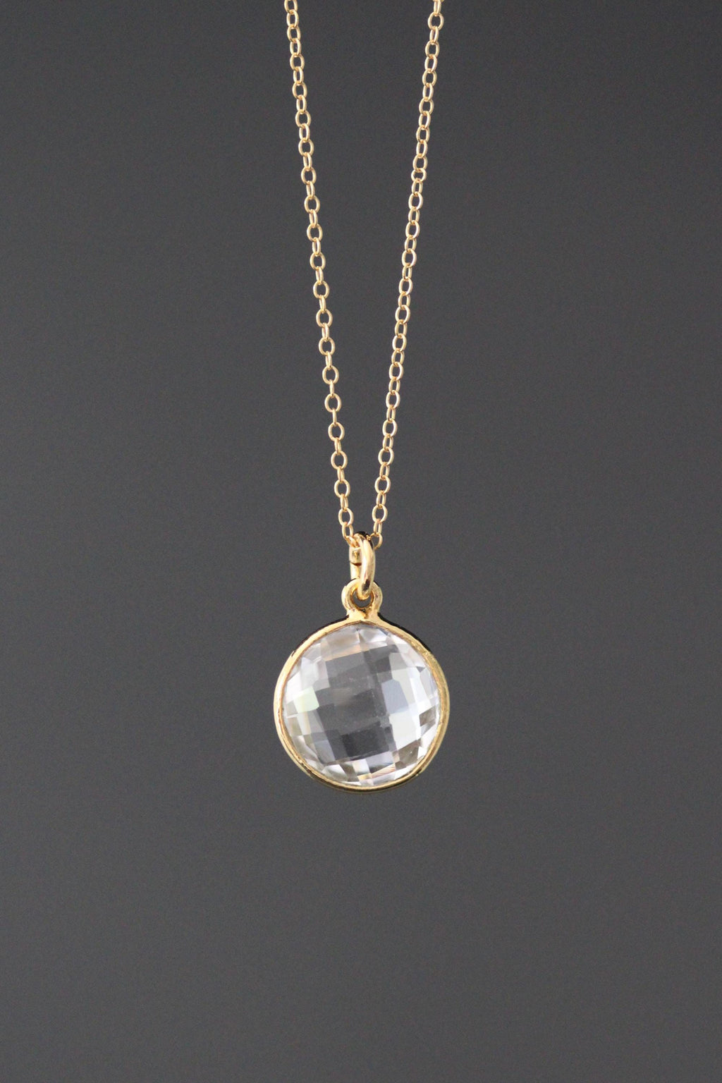 Clear Quartz Crystal Pendant Necklace on 14k Gold Filled Chain