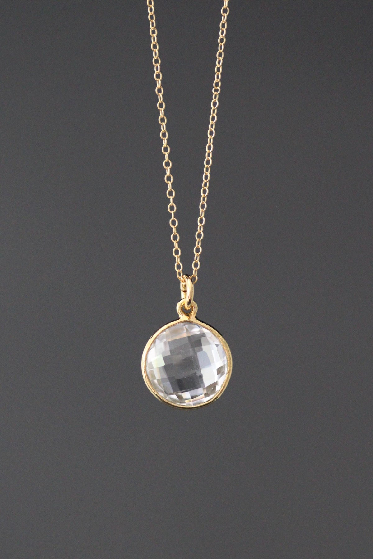 Clear Quartz Crystal Pendant Necklace on 14k Gold Filled Chain
