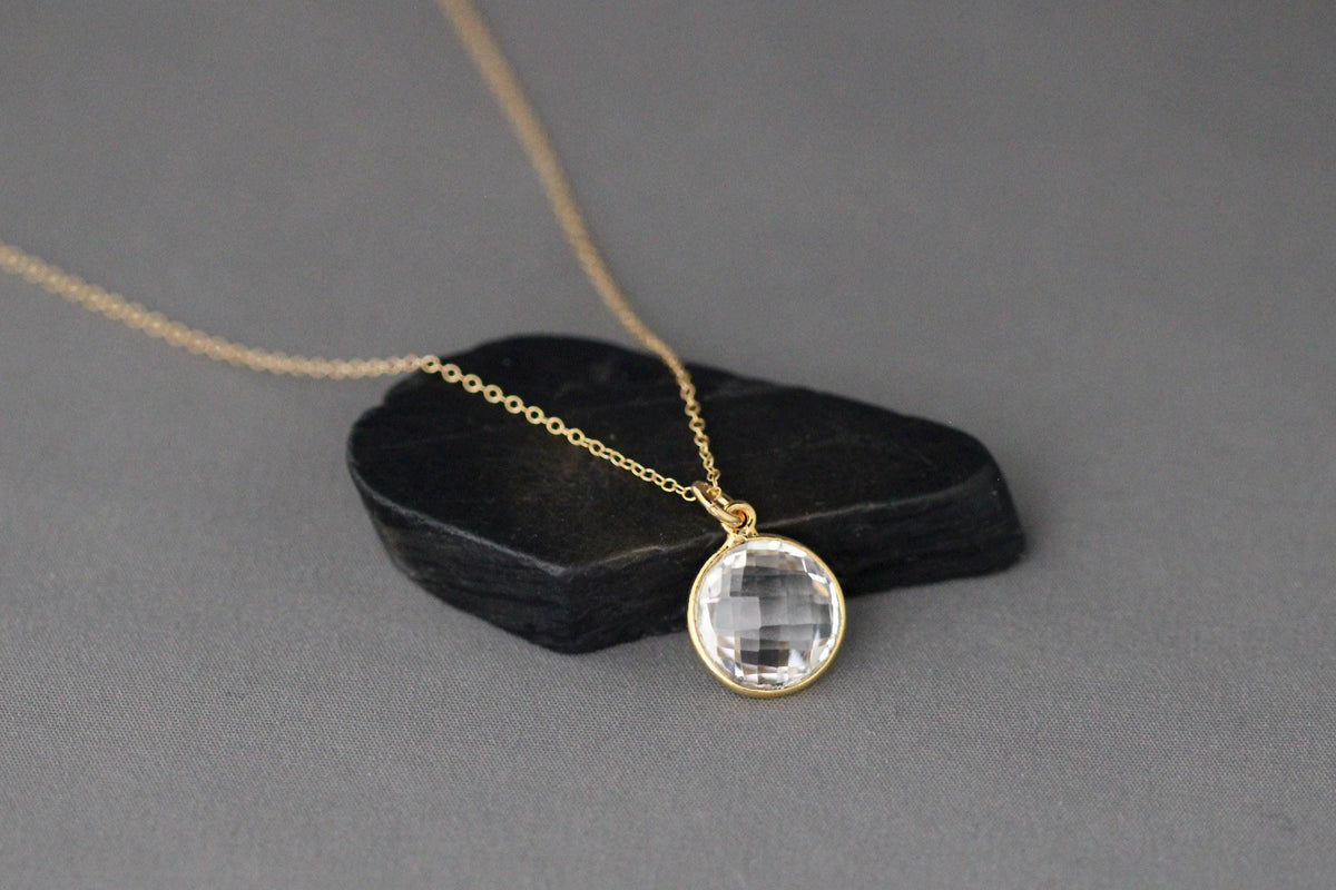 Clear Quartz Crystal Pendant Necklace on 14k Gold Filled Chain