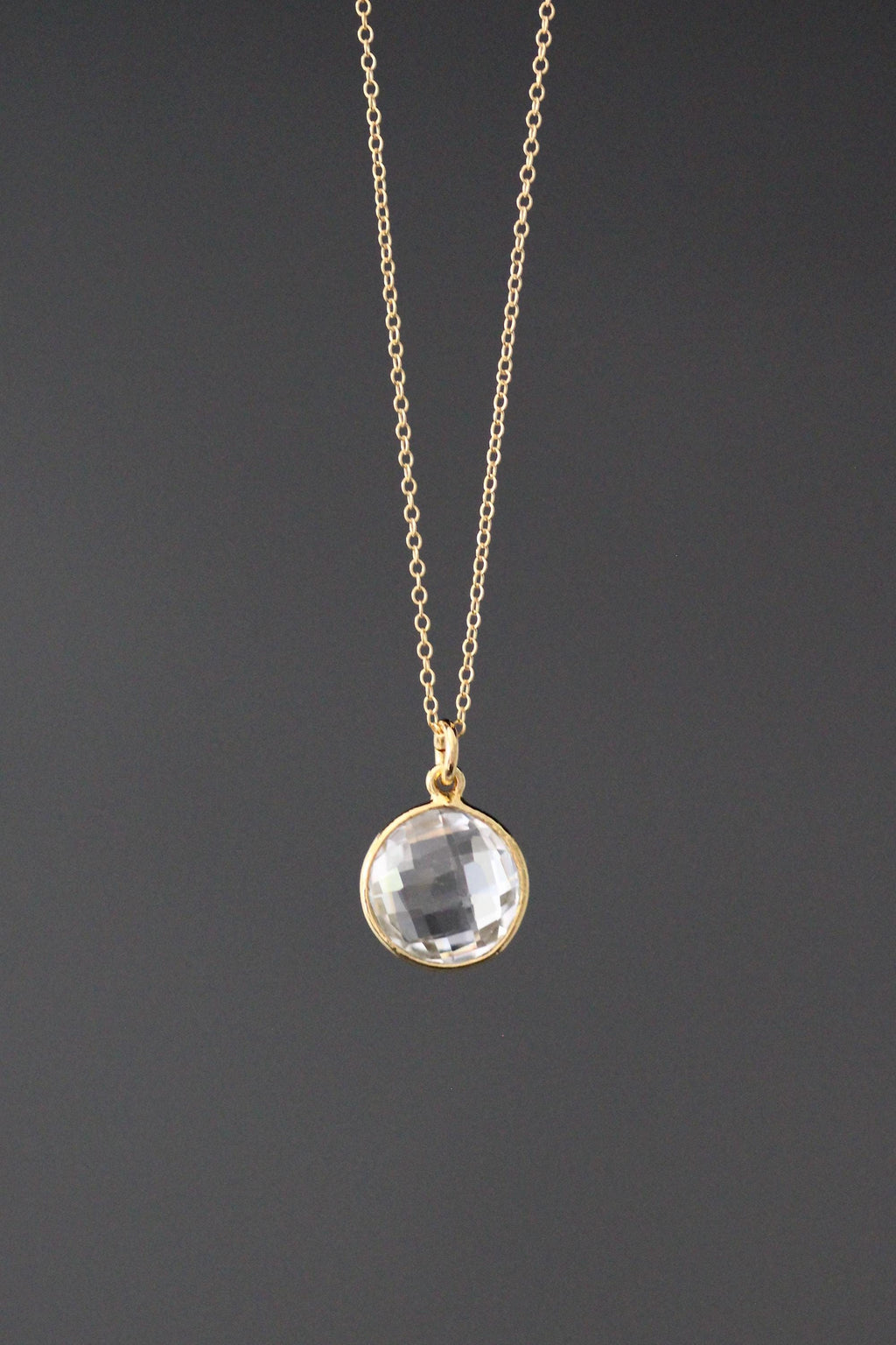 Clear Quartz Crystal Pendant Necklace on 14k Gold Filled Chain
