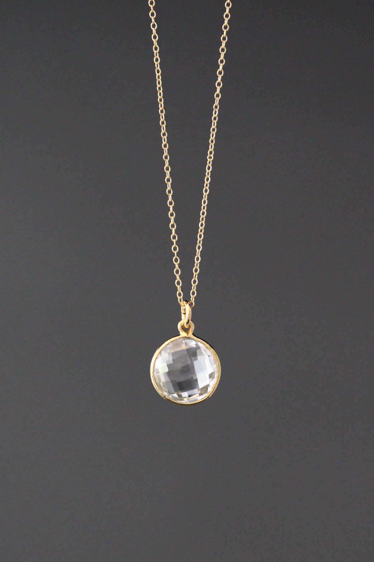 Clear Quartz Crystal Pendant Necklace on 14k Gold Filled Chain