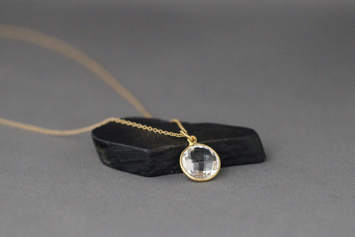 Clear Quartz Crystal Pendant Necklace on 14k Gold Filled Chain