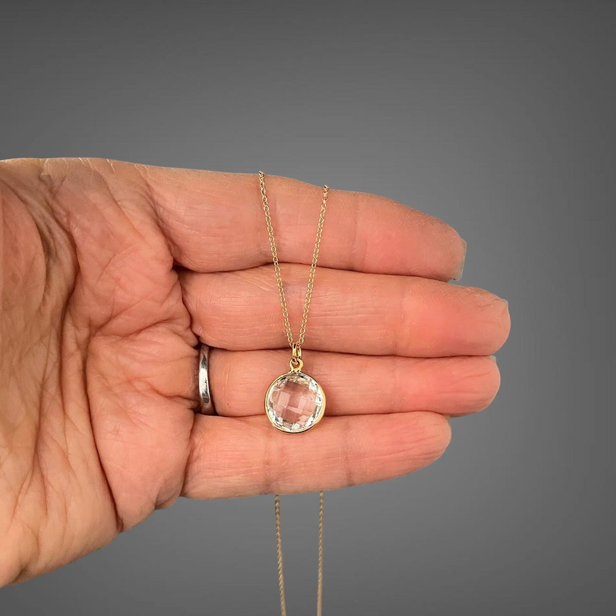 Clear Quartz Crystal Pendant Necklace on 14k Gold Filled Chain