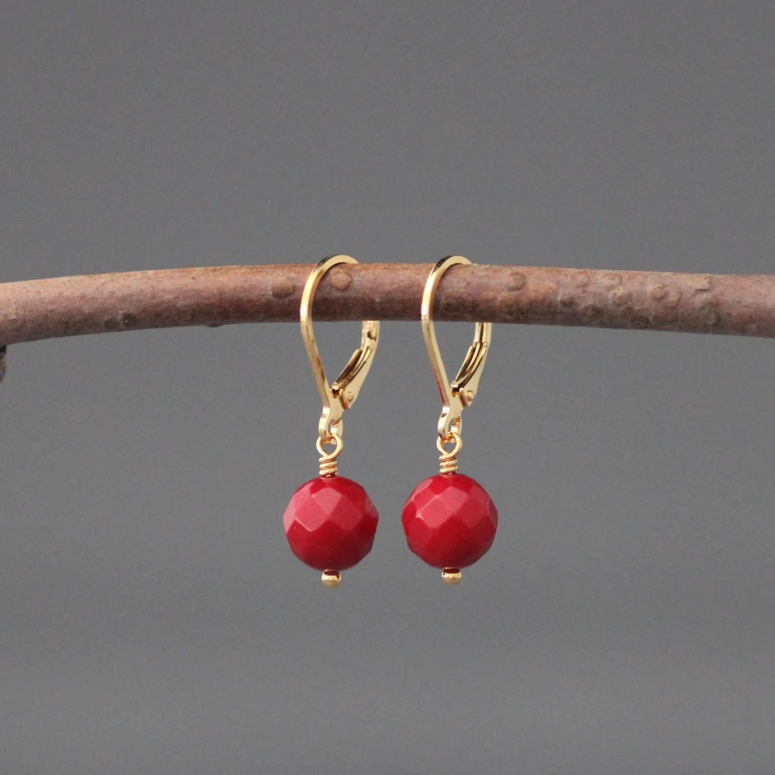 Red Coral Earrings on 24k Gold Vermeil