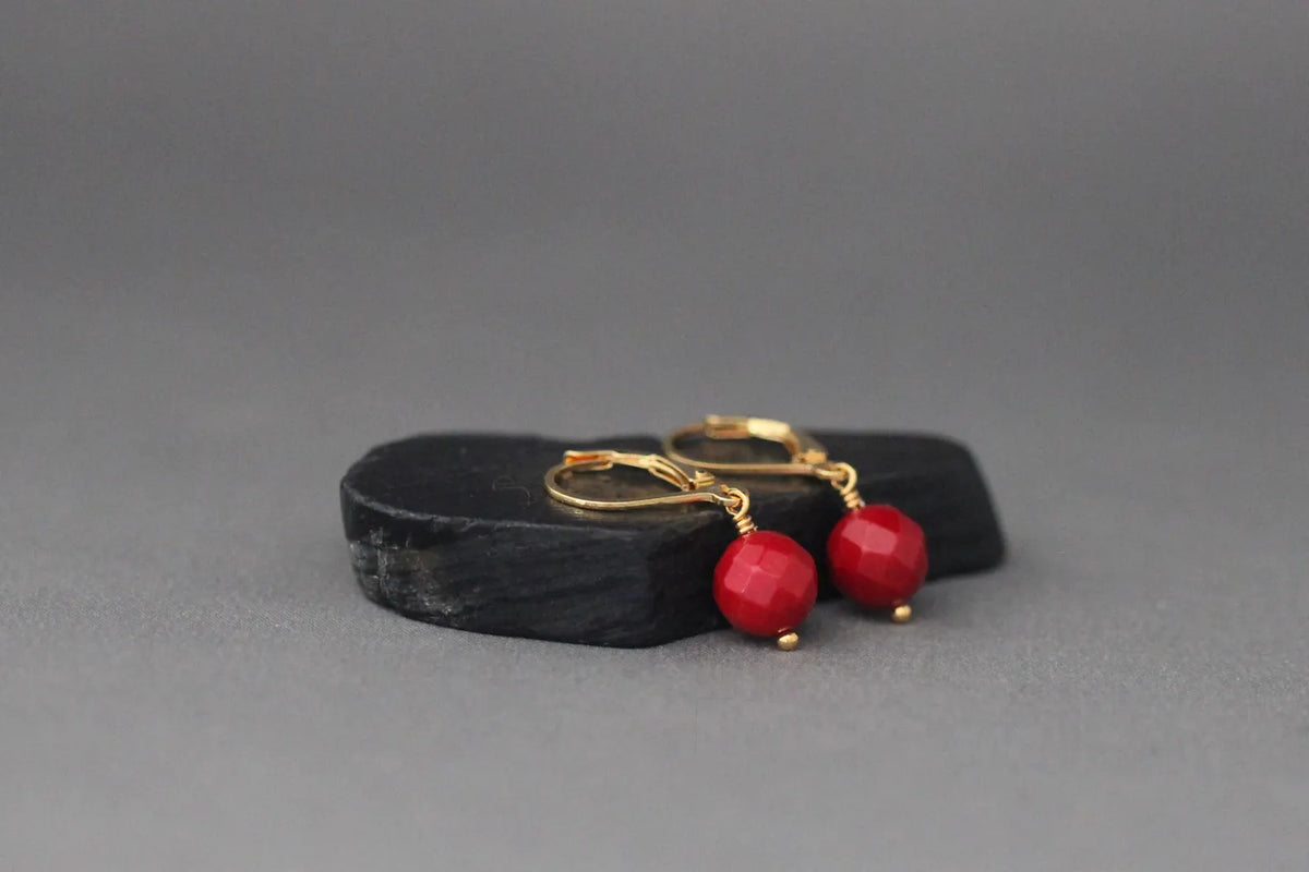 Red Coral Earrings on 24k Gold Vermeil