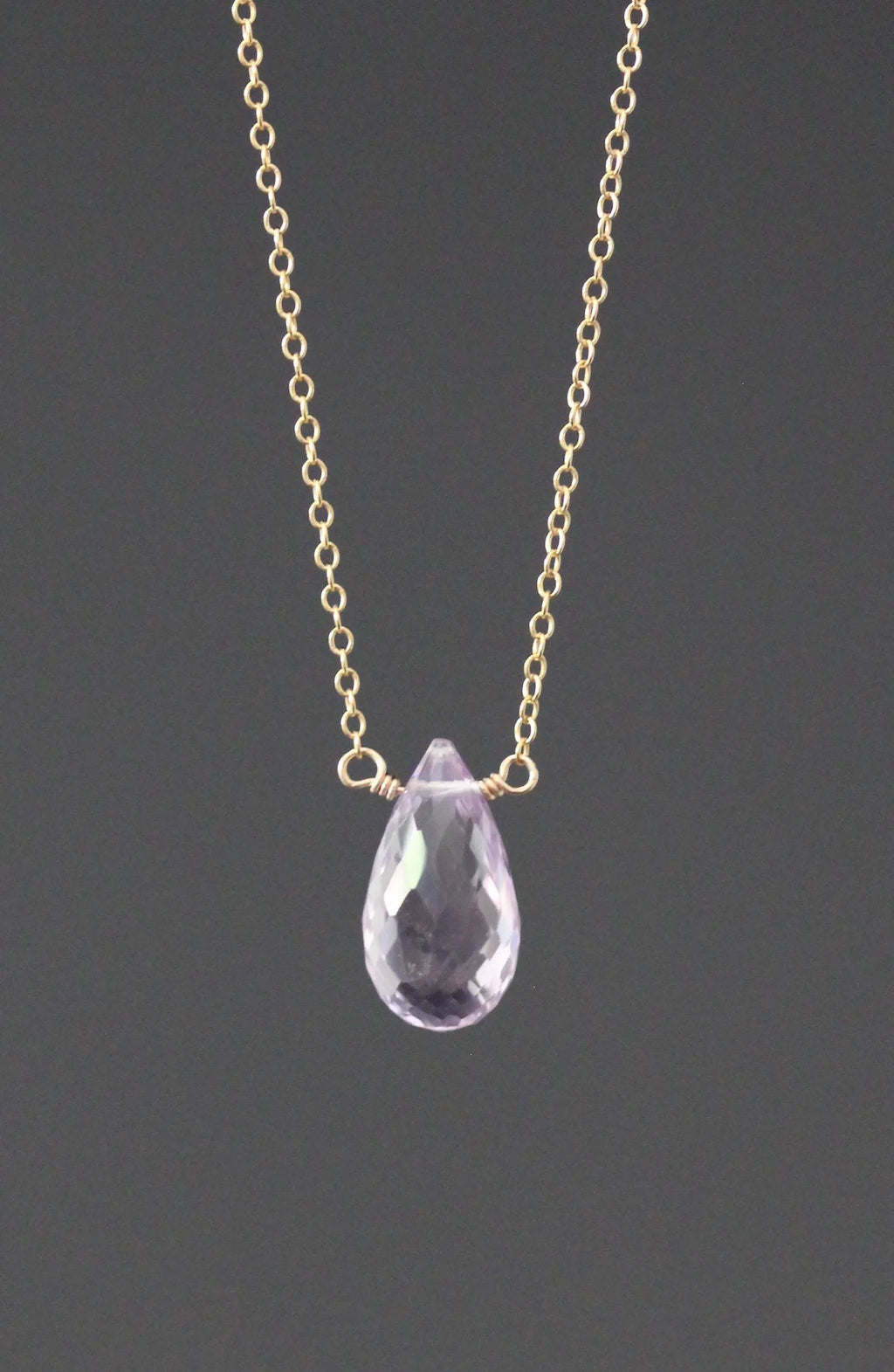 Rose Amethyst Stone Pendant Necklace on 14k Gold Filled Chain