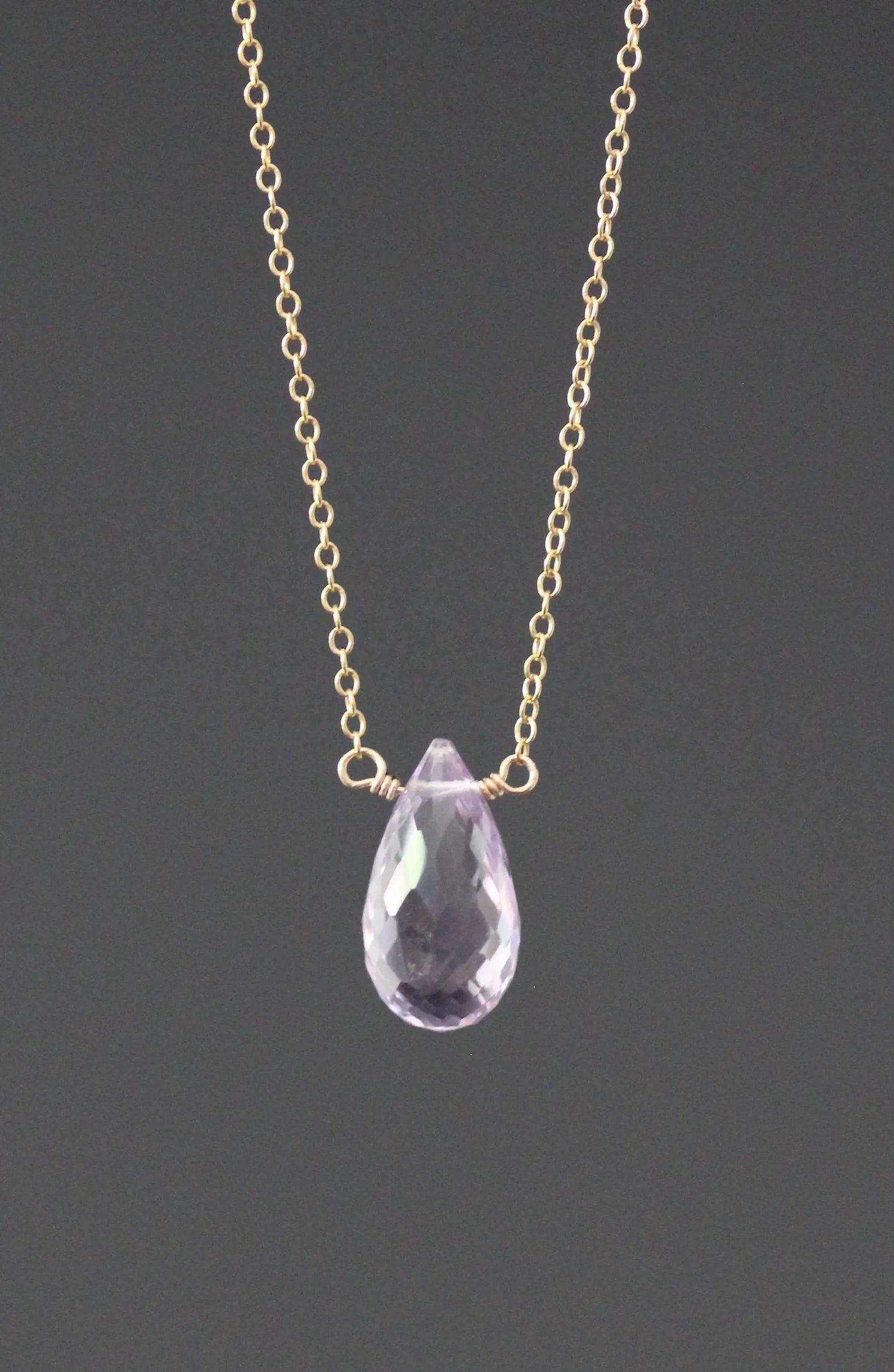 Rose Amethyst Stone Pendant Necklace on 14k Gold Filled Chain