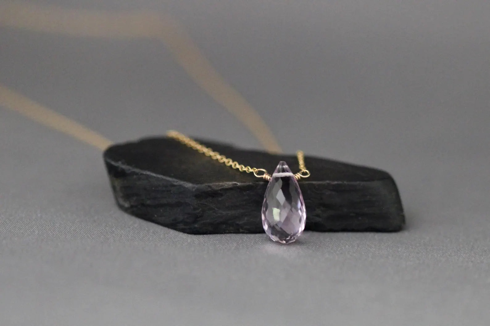 Rose Amethyst Stone Pendant Necklace on 14k Gold Filled Chain