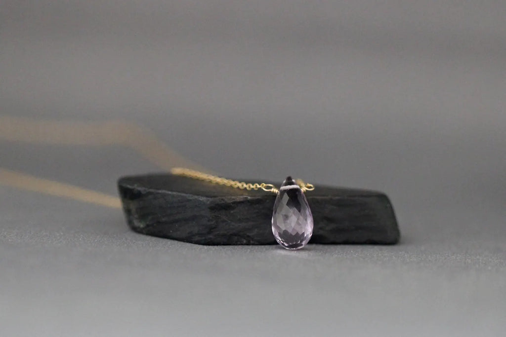 Rose Amethyst Stone Pendant Necklace on 14k Gold Filled Chain
