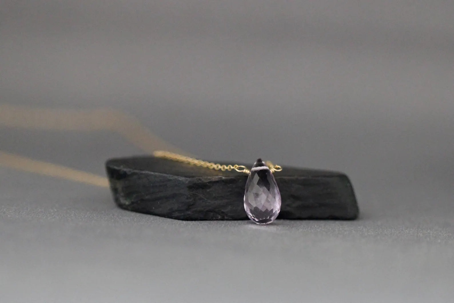 Rose Amethyst Stone Pendant Necklace on 14k Gold Filled Chain