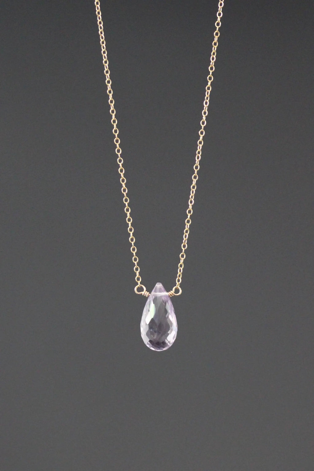 Rose Amethyst Stone Pendant Necklace on 14k Gold Filled Chain