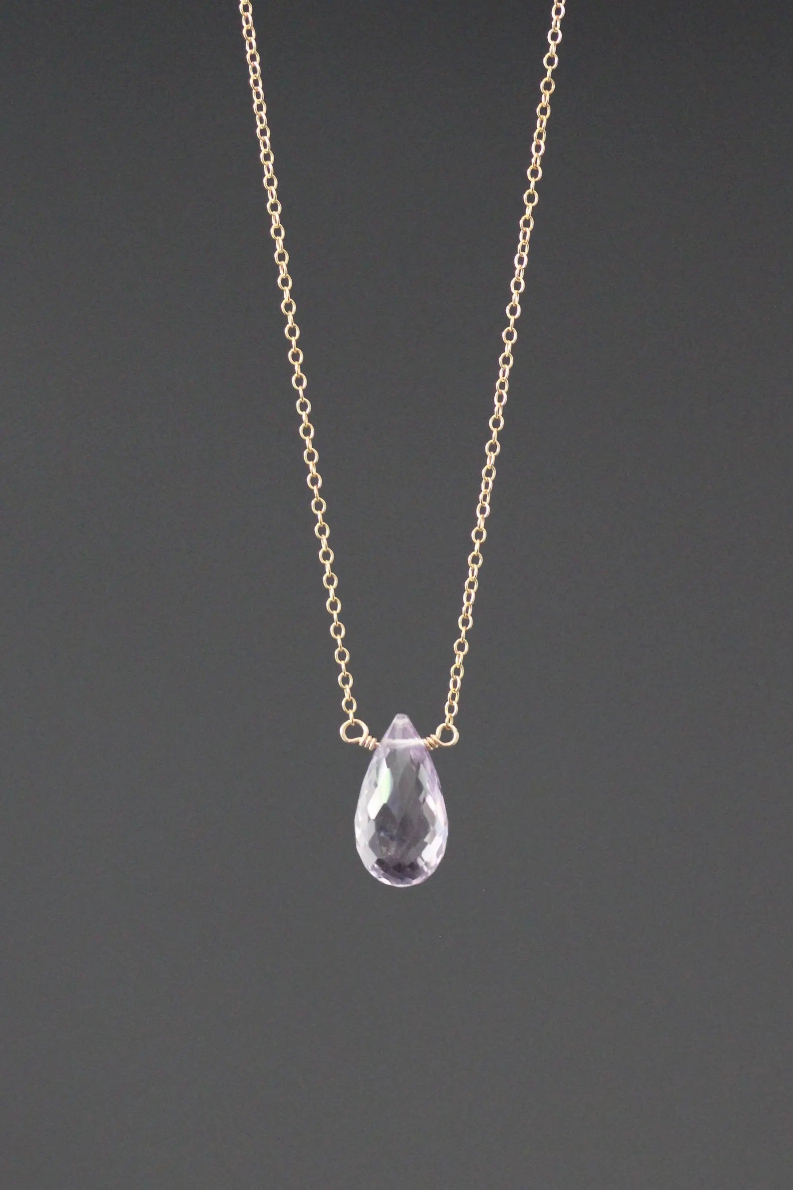 Rose Amethyst Stone Pendant Necklace on 14k Gold Filled Chain