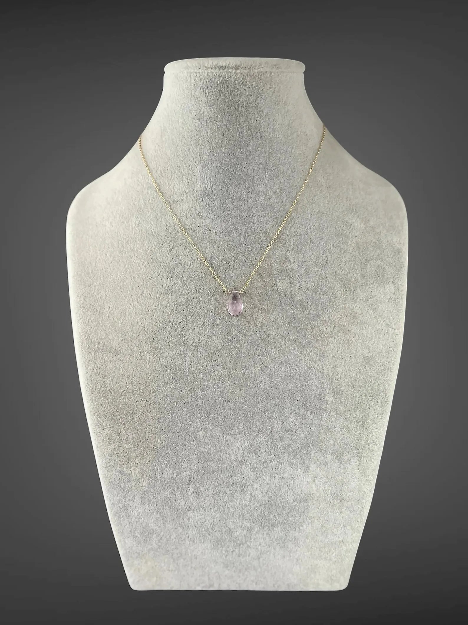 Rose Amethyst Stone Pendant Necklace on 14k Gold Filled Chain