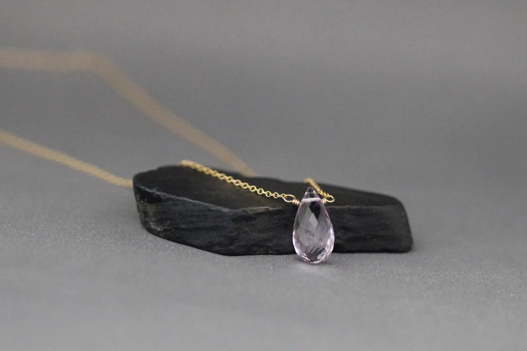 Rose Amethyst Stone Pendant Necklace on 14k Gold Filled Chain