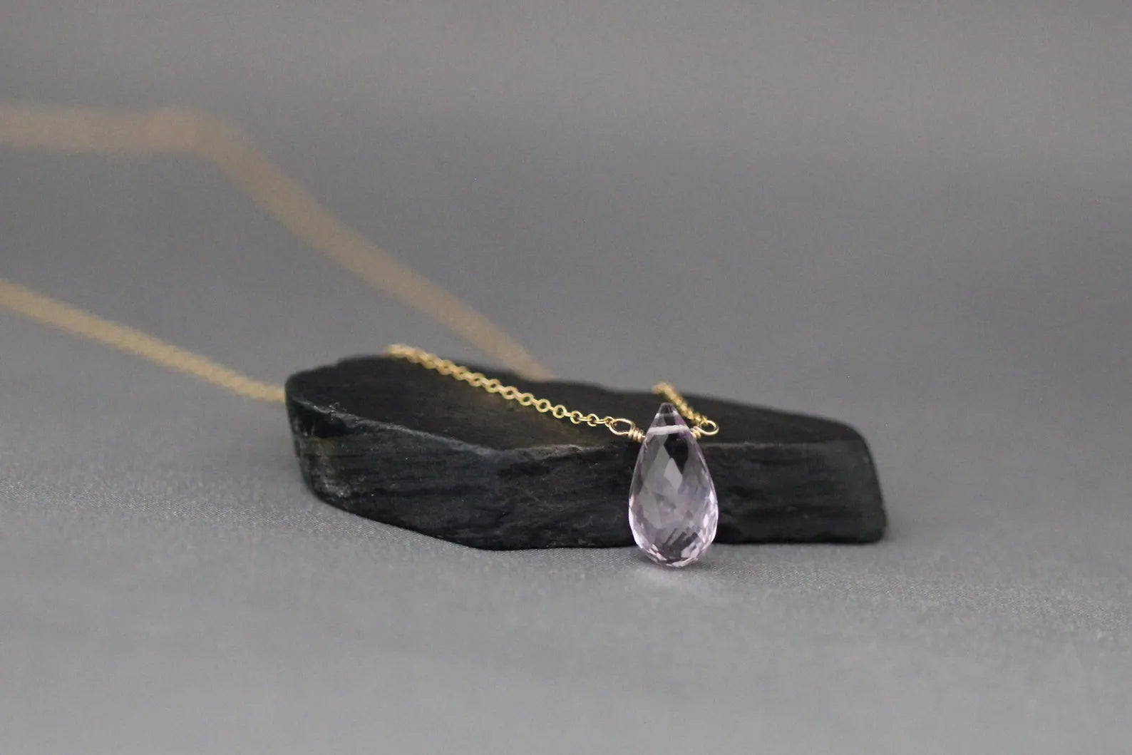 Rose Amethyst Stone Pendant Necklace on 14k Gold Filled Chain