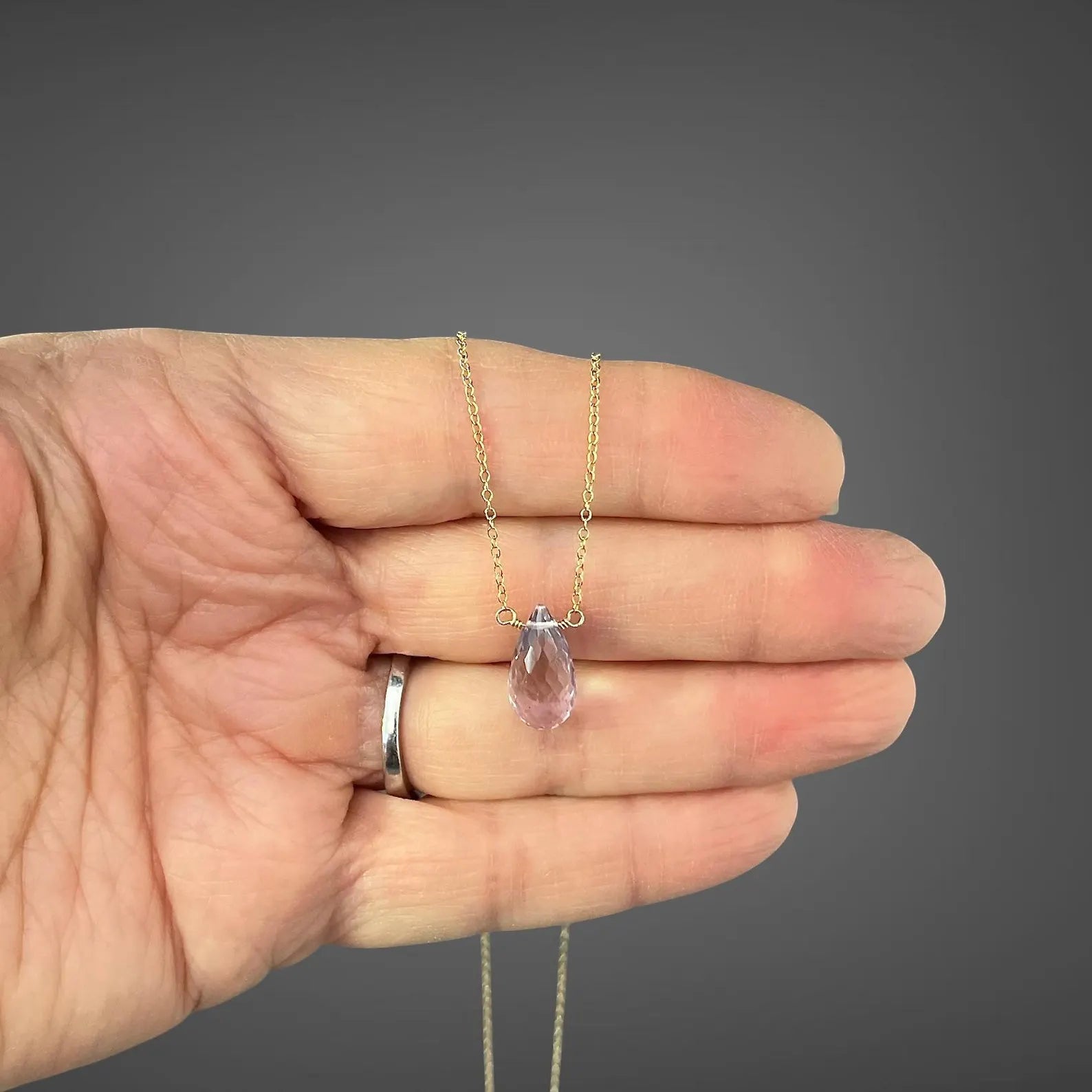 Rose Amethyst Stone Pendant Necklace on 14k Gold Filled Chain