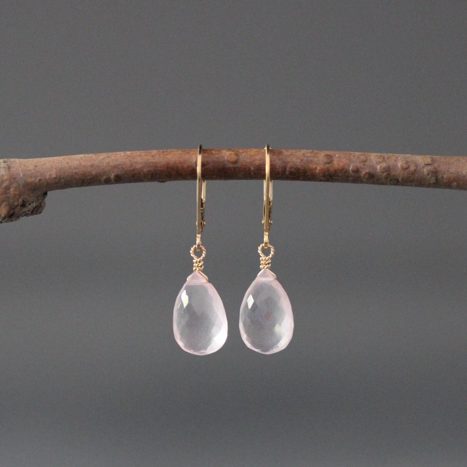 Rose Quartz Teardrop Earrings on 14k Gold Filled Leverbacks