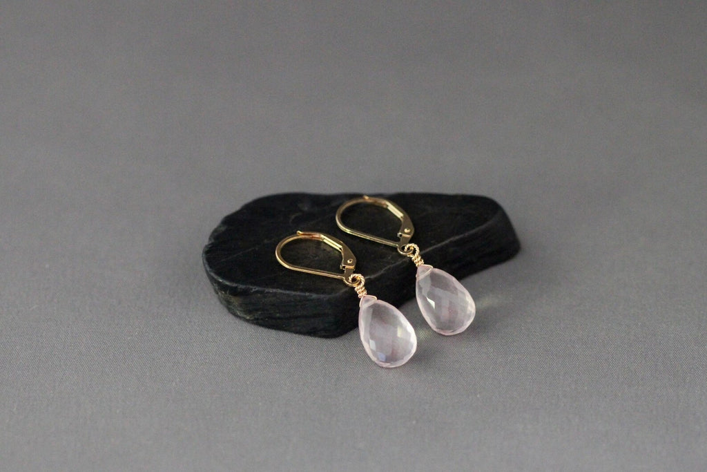 Rose Quartz Teardrop Earrings on 14k Gold Filled Leverbacks