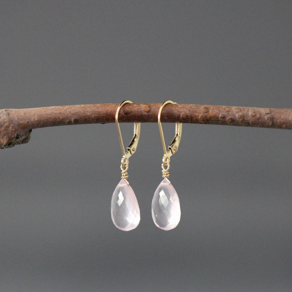 Rose Quartz Teardrop Earrings on 14k Gold Filled Leverbacks