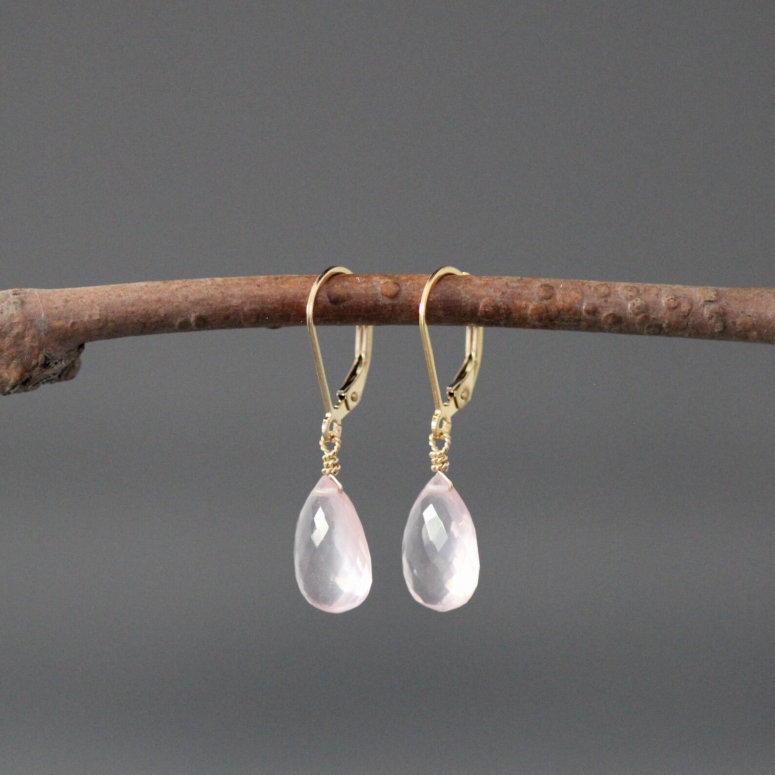 Rose Quartz Teardrop Earrings on 14k Gold Filled Leverbacks