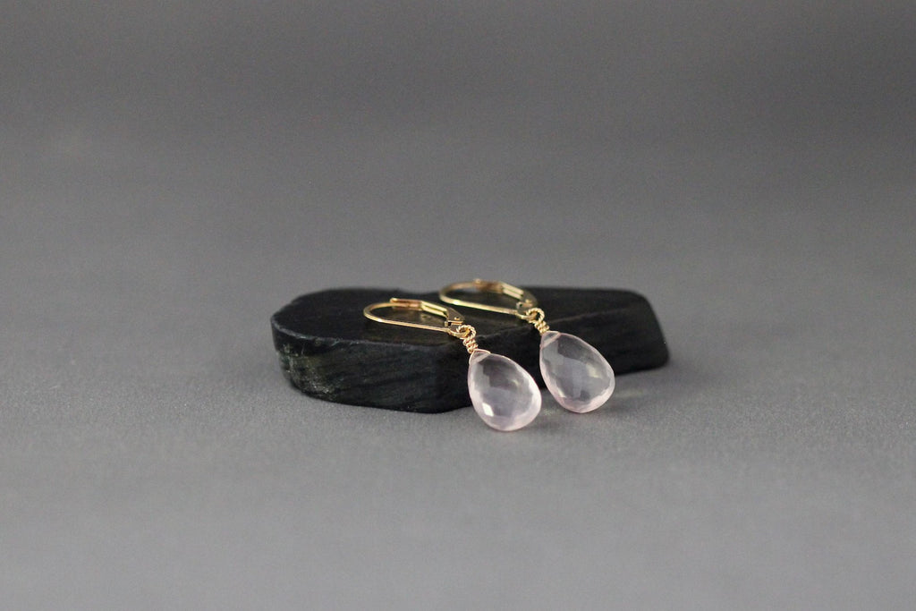 Rose Quartz Teardrop Earrings on 14k Gold Filled Leverbacks