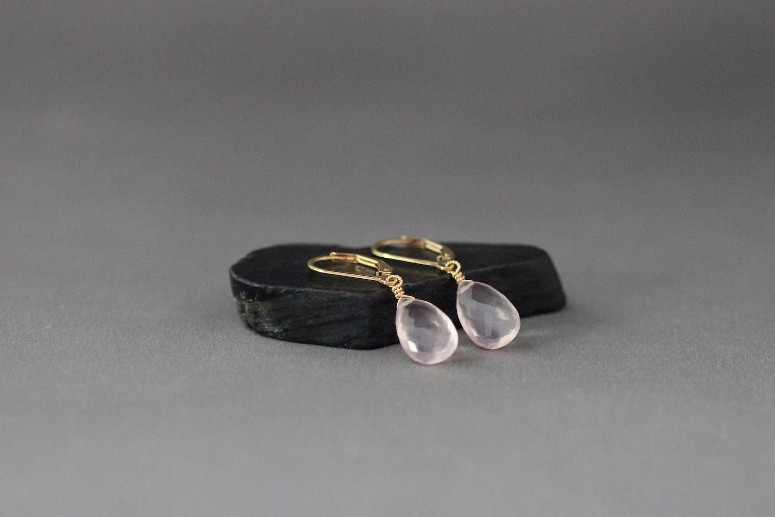 Rose Quartz Teardrop Earrings on 14k Gold Filled Leverbacks