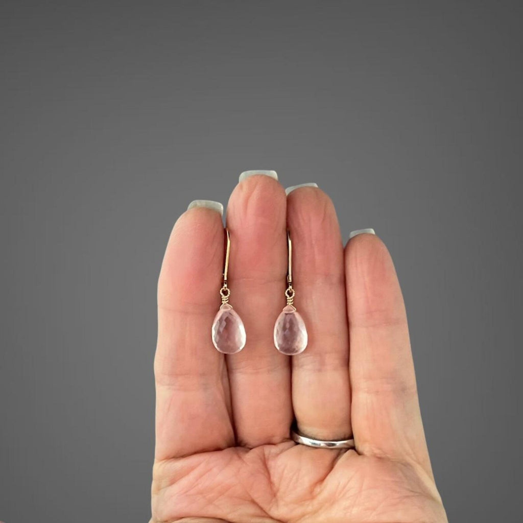 Rose Quartz Teardrop Earrings on 14k Gold Filled Leverbacks