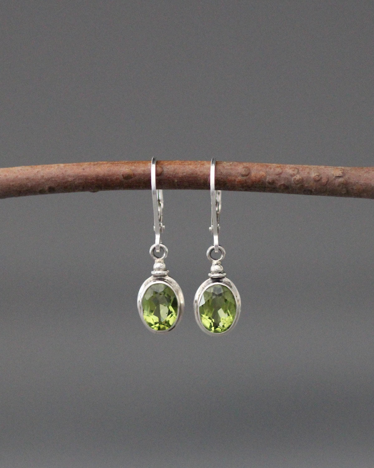 Bezel-Set Green Peridot Earrings on Sterling Silver