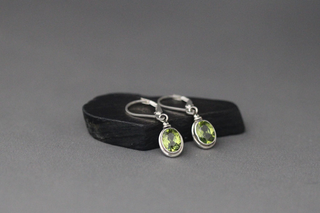 Bezel-Set Green Peridot Earrings on Sterling Silver
