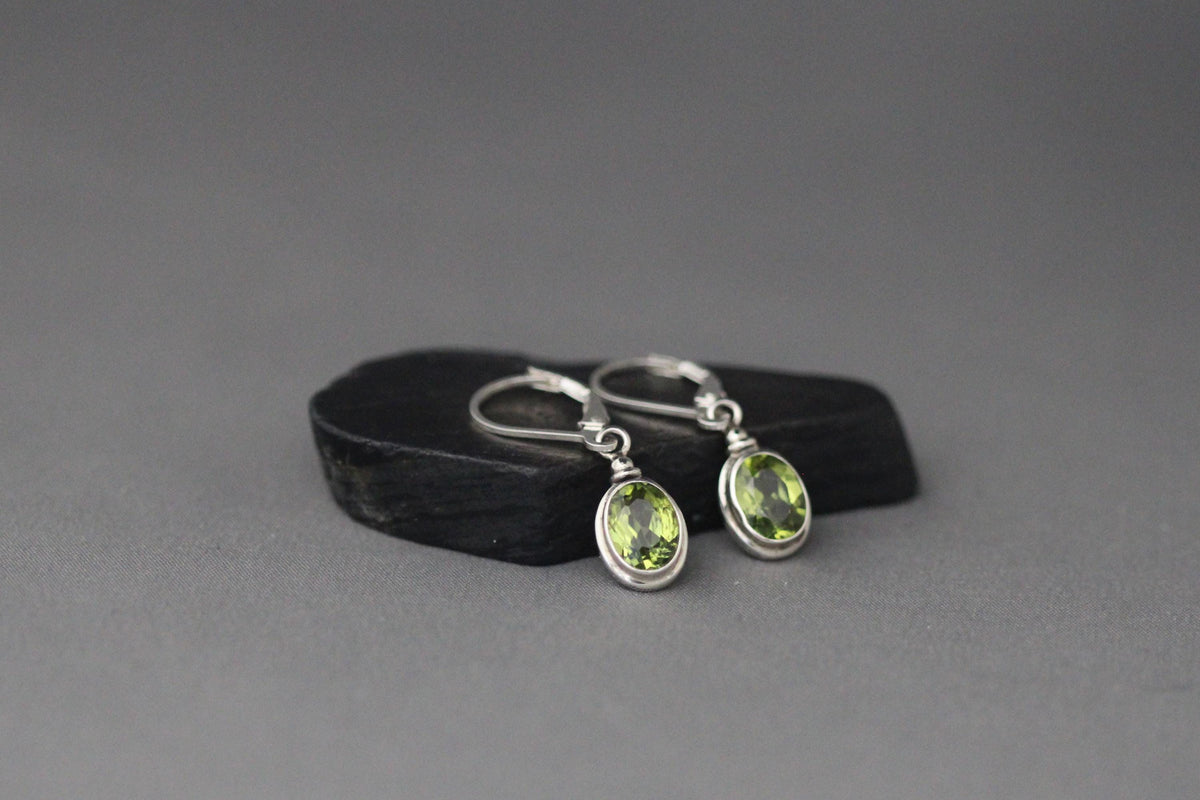 Bezel-Set Green Peridot Earrings on Sterling Silver