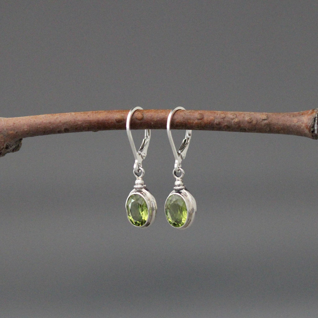Bezel-Set Green Peridot Earrings on Sterling Silver