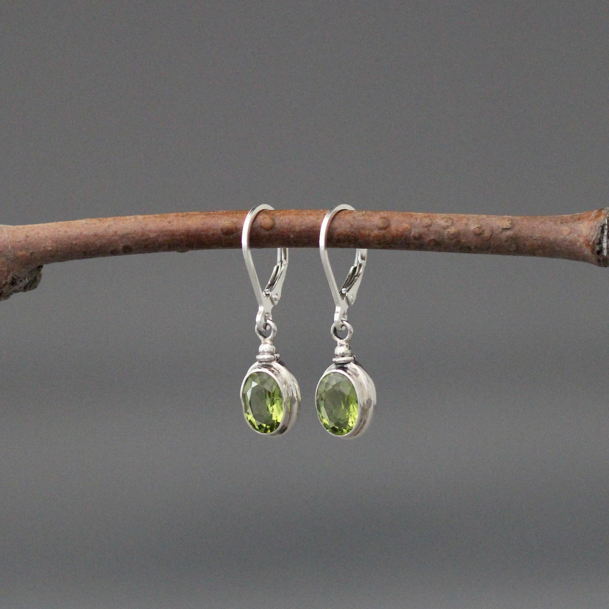 Bezel-Set Green Peridot Earrings on Sterling Silver