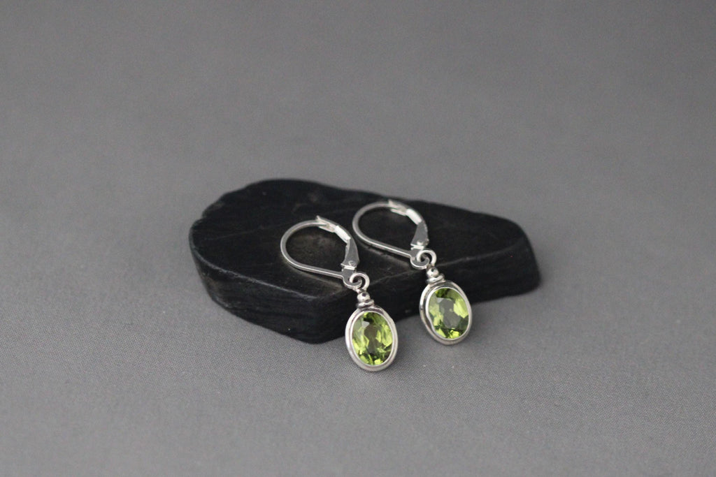 Bezel-Set Green Peridot Earrings on Sterling Silver