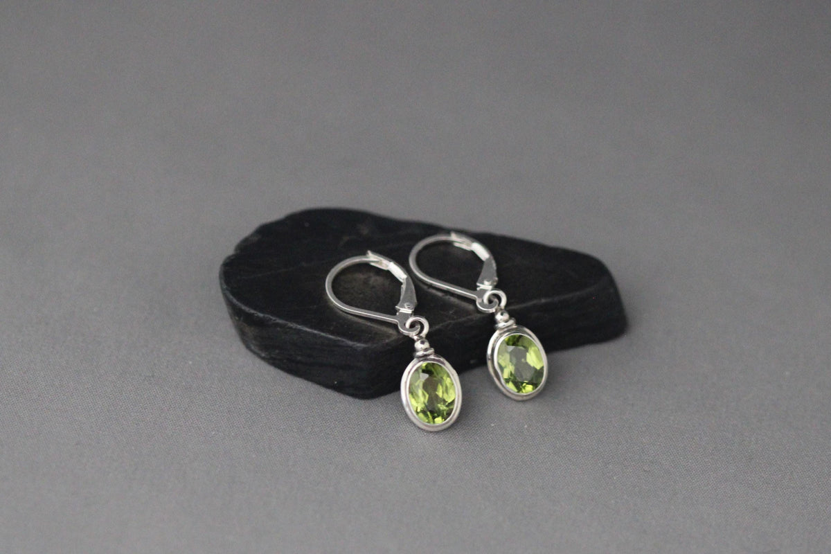Bezel-Set Green Peridot Earrings on Sterling Silver