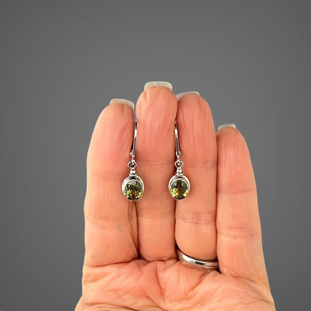 Bezel-Set Green Peridot Earrings on Sterling Silver